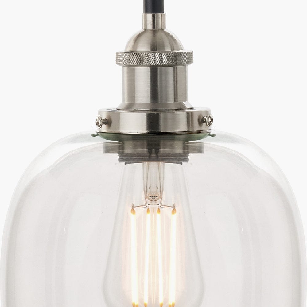 Clio Antique Silver Metal and Clear Glass Pendant.