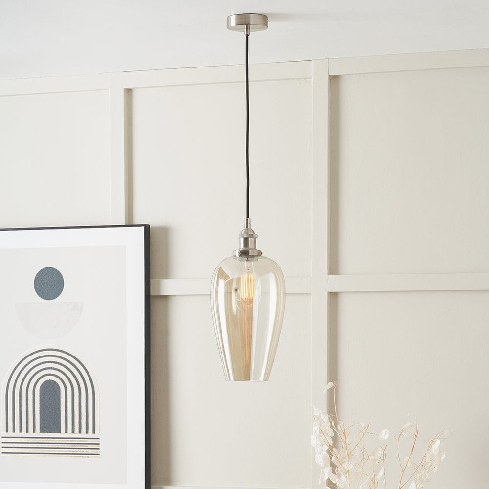 Clio Antique Silver Metal and Lustre Glass Pendant.