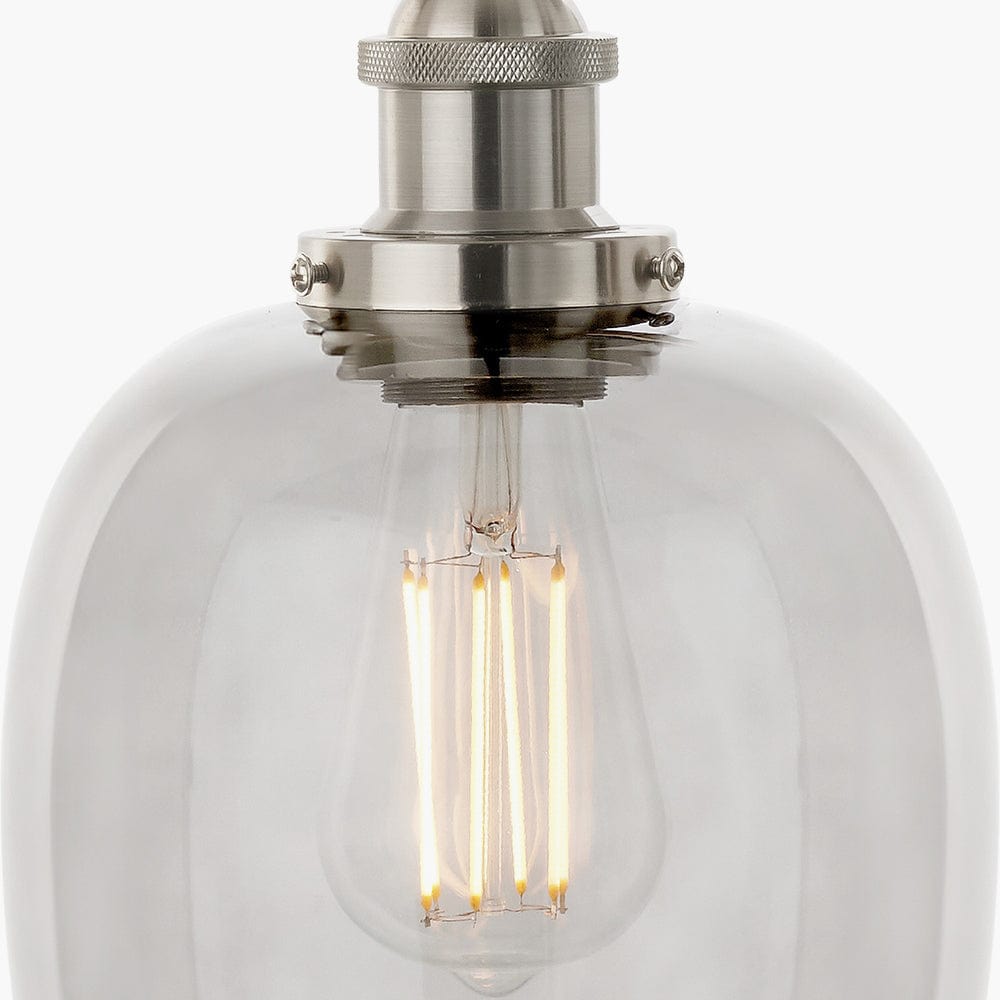 Clio Antique Silver Metal and Smoked Glass Pendant.