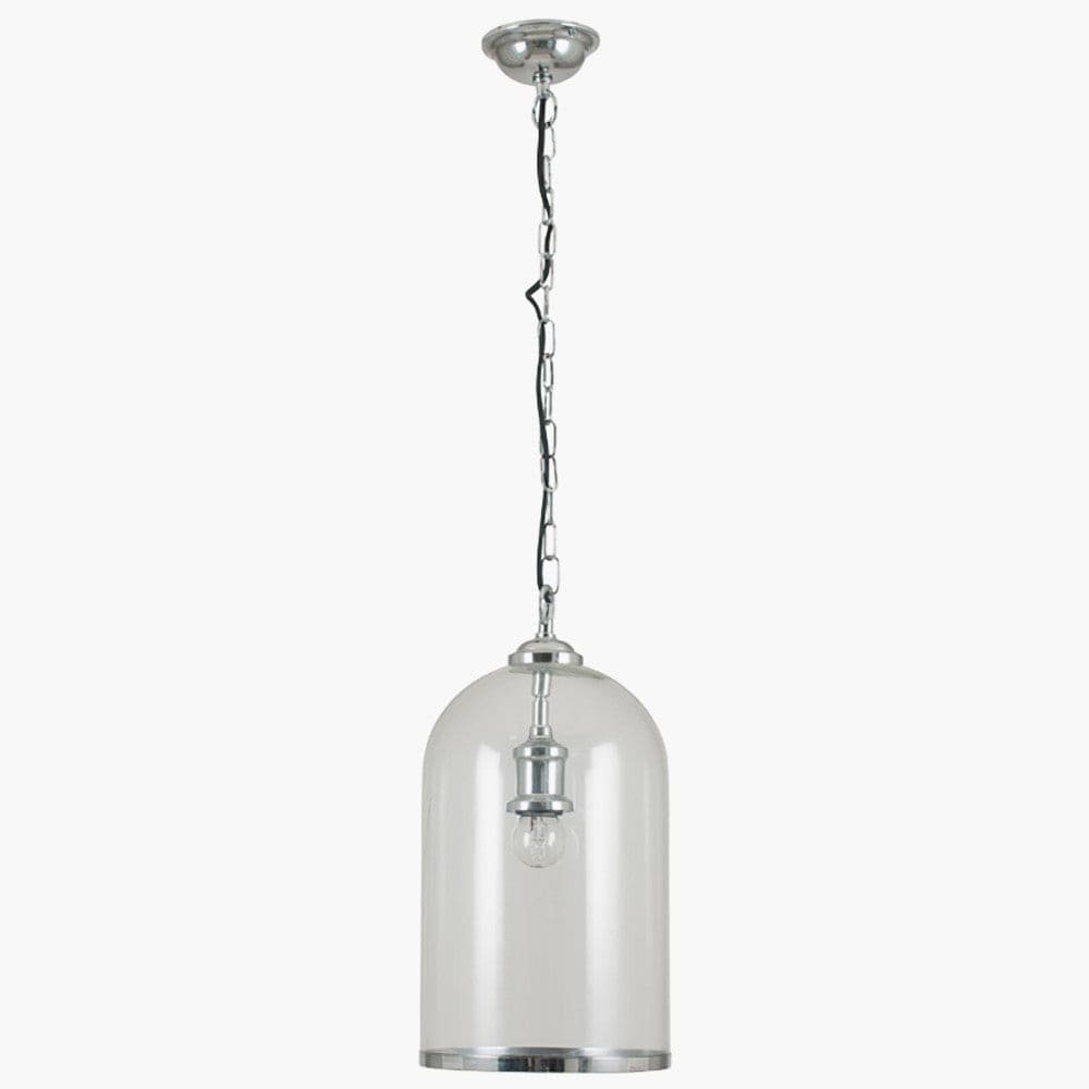 Cloche Clear Glass and Silver Pendant.