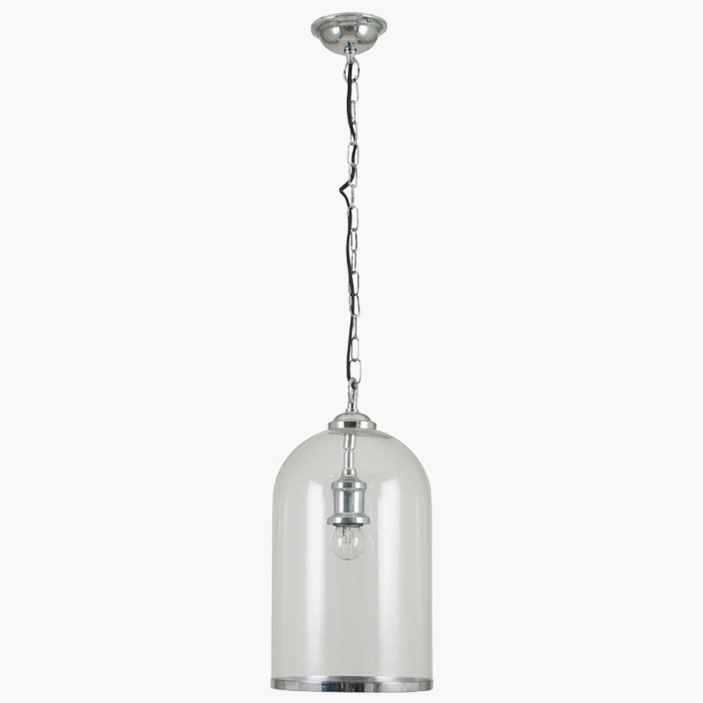 Pacific Lifestyle Lighting Cloche Clear Glass and Silver Pendant House of Isabella UK