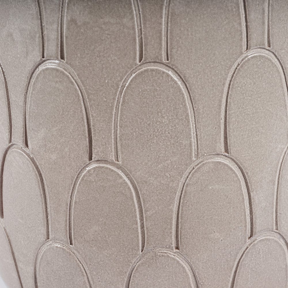 Coco Grey Gloss Arch Design Stoneware Table Lamp Base with Lino 35cm Grey Self Lined Linen Cylinder Lampshade.