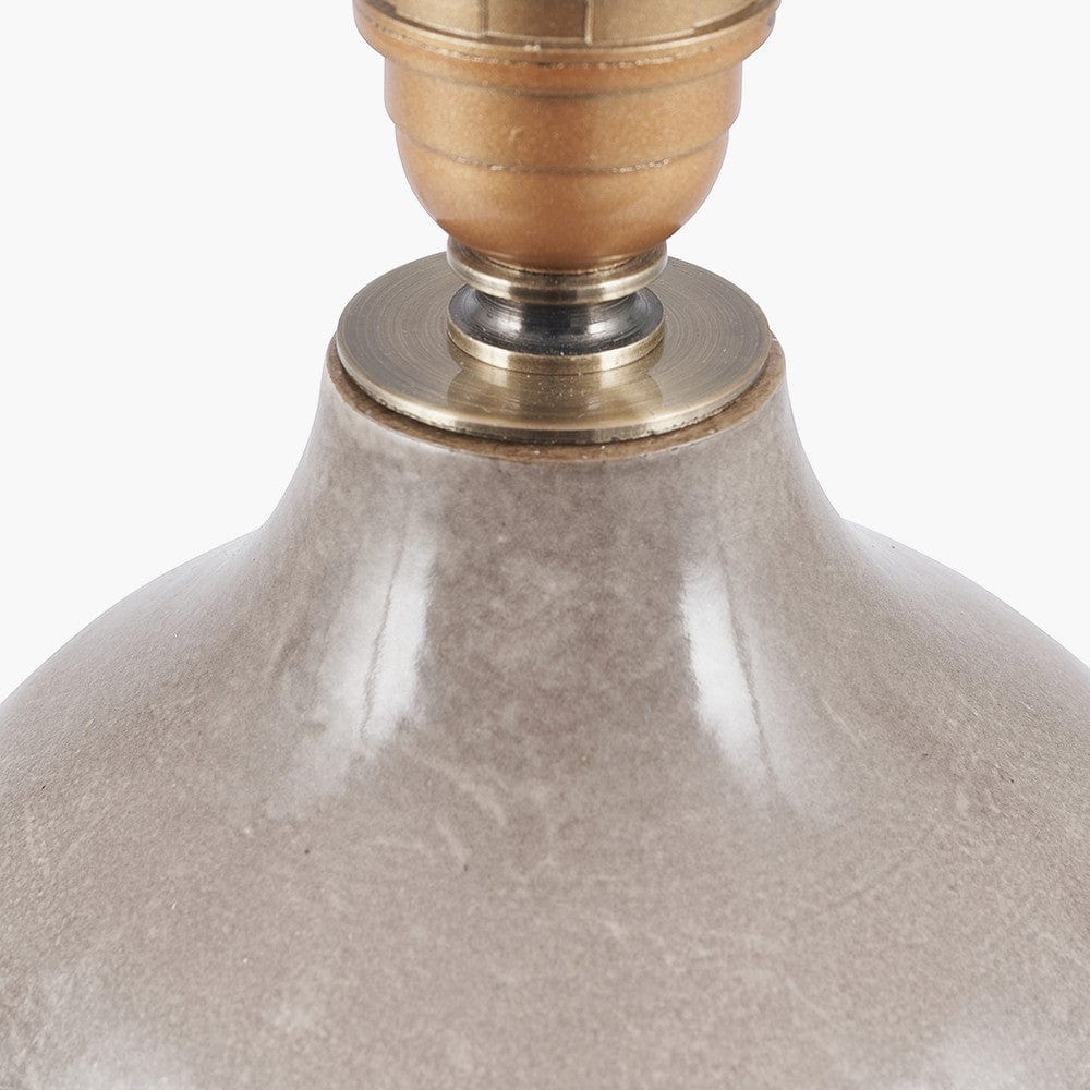 Coco Grey Gloss Arch Design Stoneware Table Lamp Base with Lino 35cm Grey Self Lined Linen Cylinder Lampshade.