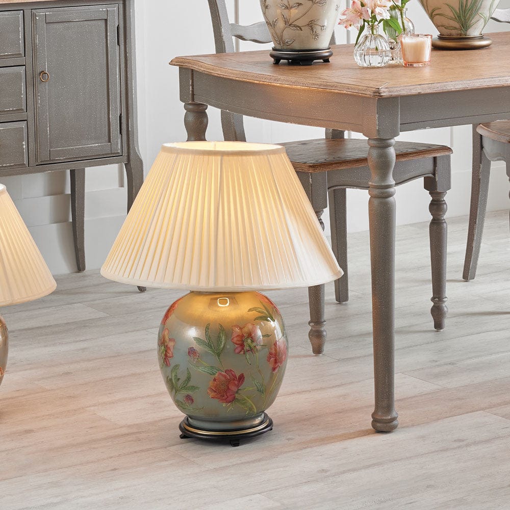 Coral Peony Large Glass Table Lamp.