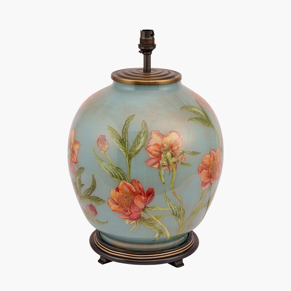 Coral Peony Large Glass Table Lamp.