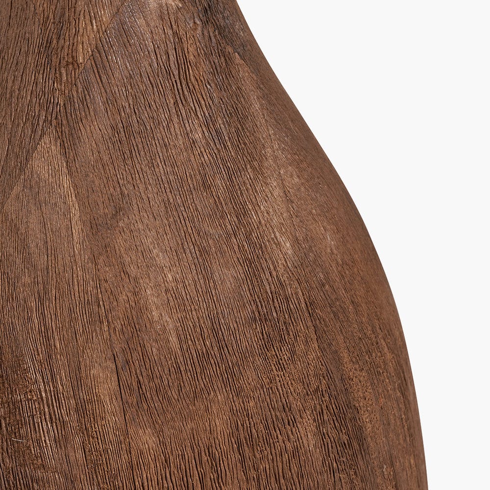 Corella Chocolate Brown Mango Wood Curved Table Lamp Base with Lino 40cm White Self Lined Linen Cylinder Lampshade.