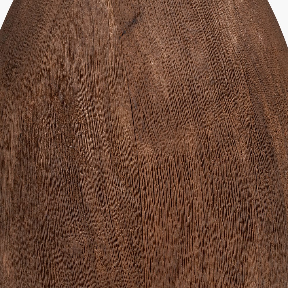 Corella Chocolate Brown Mango Wood Curved Table Lamp Base with Lino 40cm White Self Lined Linen Drum Shade.