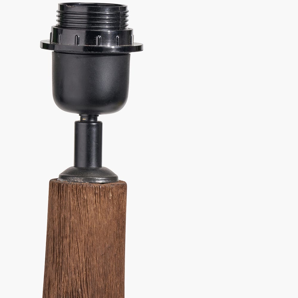 Corella Chocolate Brown Mango Wood Curved Table Lamp Base with Lino 40cm White Self Lined Linen Drum Shade.