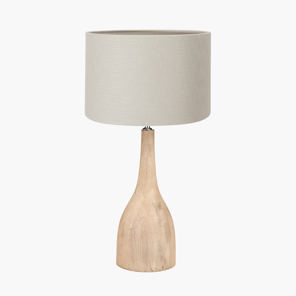Corella Natural Mango Wood Curved Table Lamp Base with Lino 40cm Grey Self Lined Linen Cylinder Lampshade.