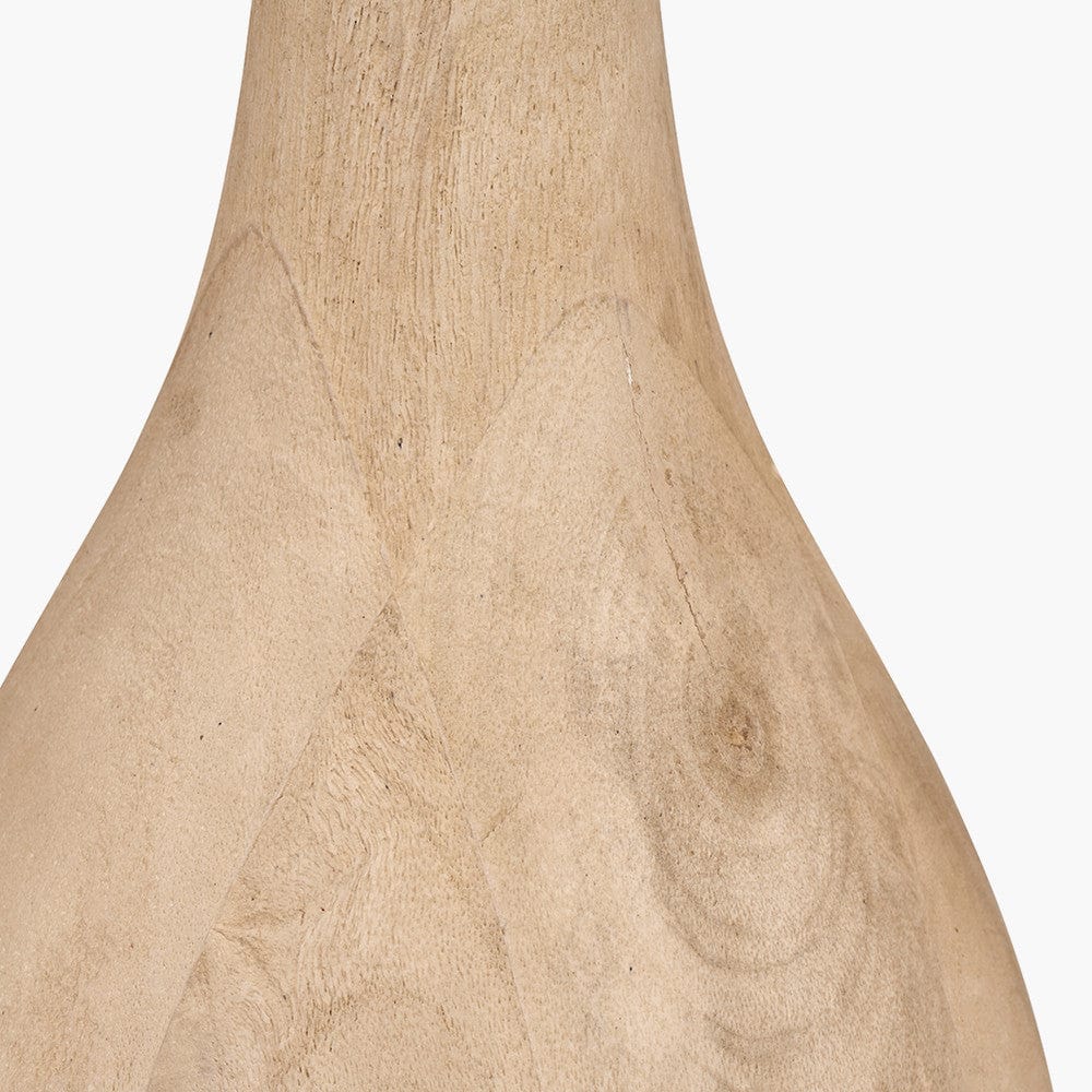 Corella Natural Mango Wood Curved Table Lamp Base with Lino 40cm White Self Lined Linen Cylinder Lampshade.