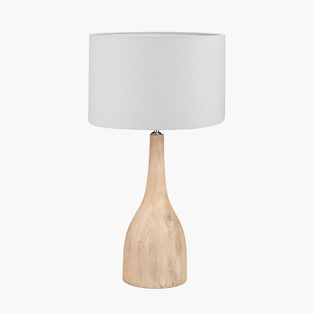 Corella Natural Mango Wood Curved Table Lamp Base with Lino 40cm White Self Lined Linen Cylinder Lampshade.