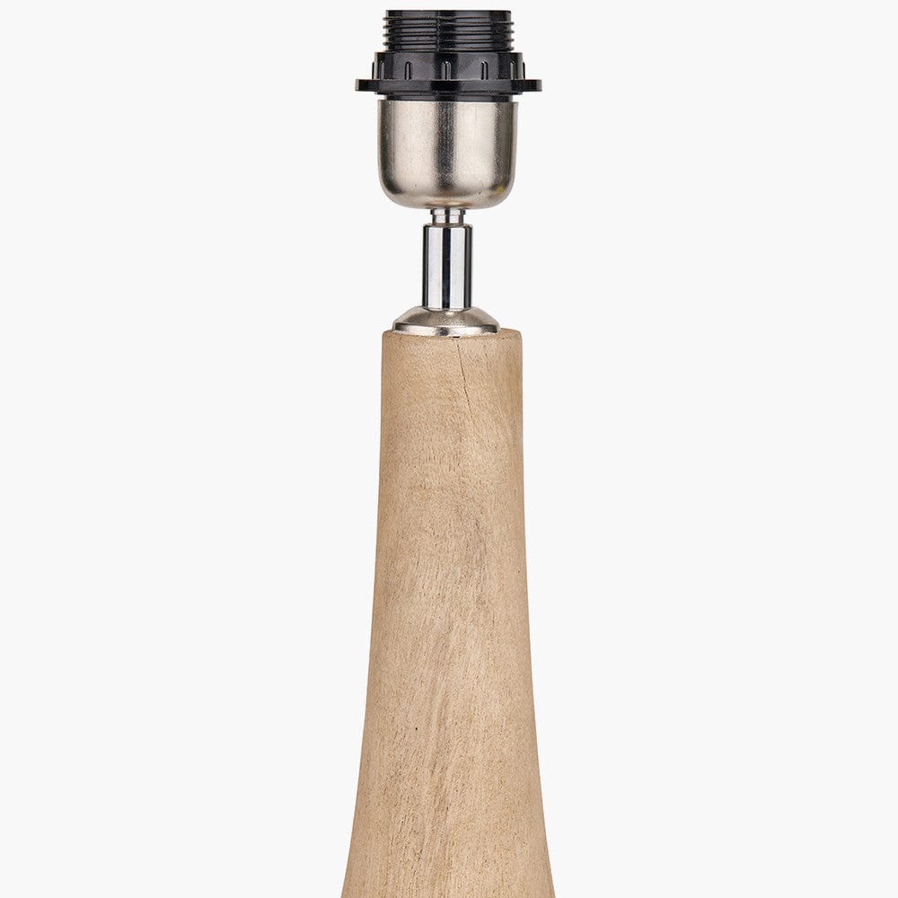 Corella Natural Mango Wood Curved Table Lamp Base with Lino 40cm White Self Lined Linen Cylinder Lampshade.