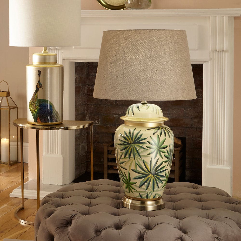 Curacao Palm Leaf Design Ceramic Urn Table Lamp - Base Only.