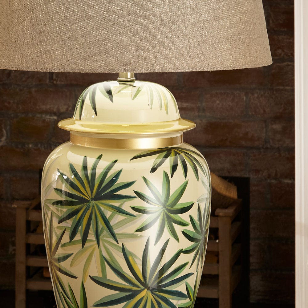 Curacao Palm Leaf Design Ceramic Urn Table Lamp - Base Only.