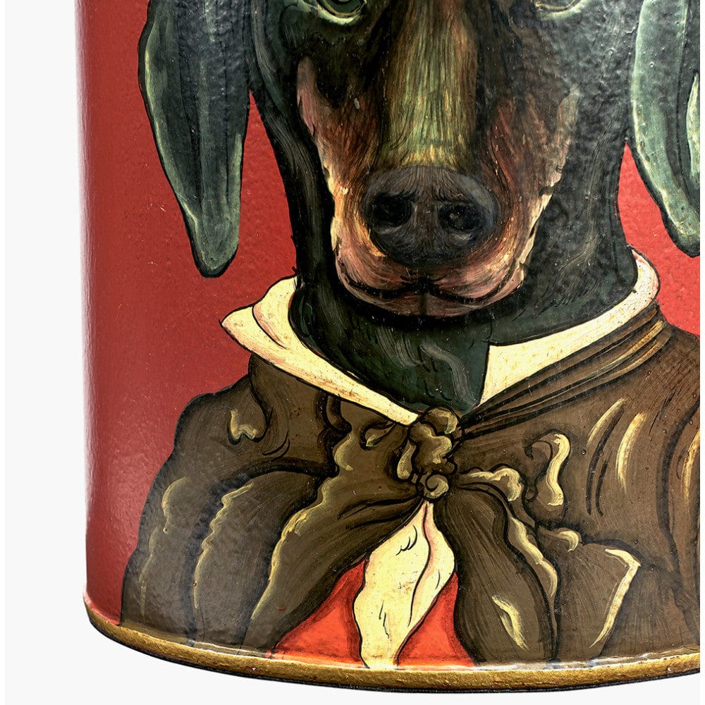 Dachshund Red Hand Painted Metal Table Lamp Base with Henry 35cm Mulberry Handloom Cylinder Lampshade.