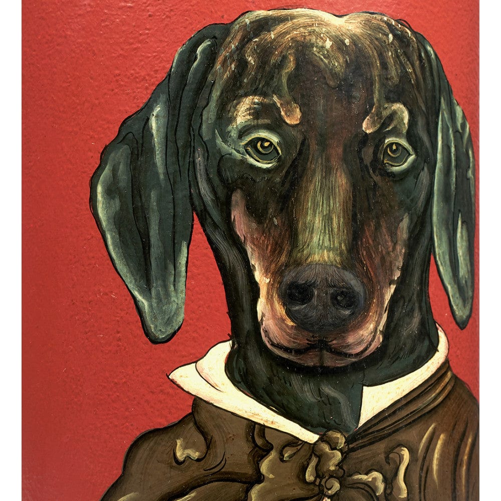 Dachshund Red Hand Painted Metal Table Lamp Base with Henry 35cm Mulberry Handloom Cylinder Lampshade.