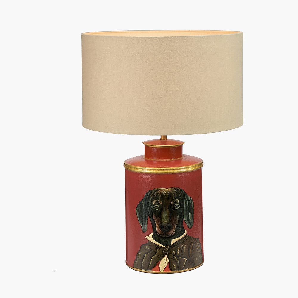 Dachshund Red Hand Painted Metal Table Lamp.
