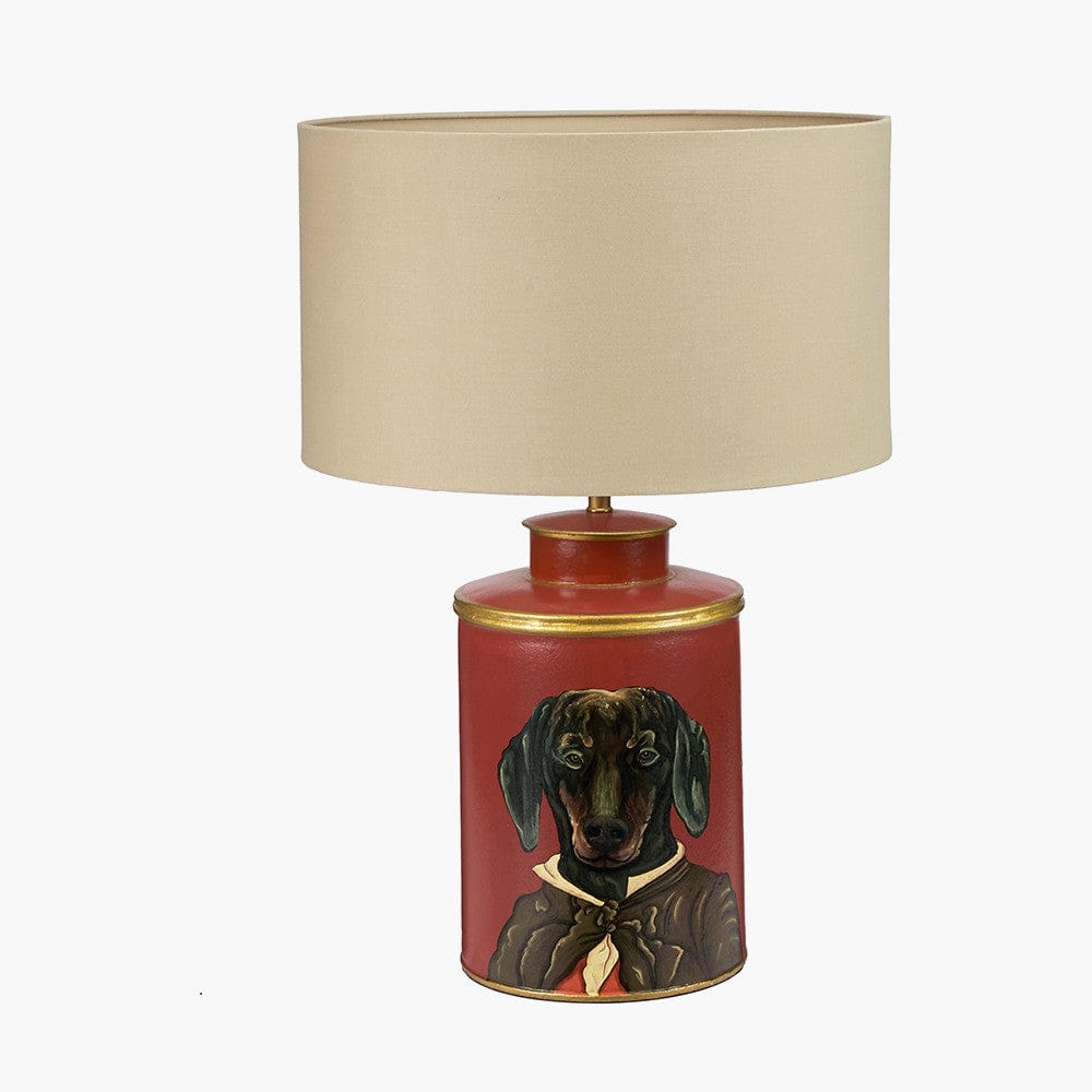 Dachshund Red Hand Painted Metal Table Lamp.