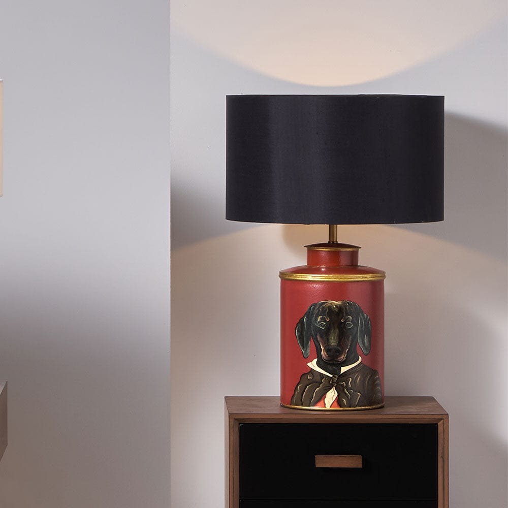 Dachshund Red Hand Painted Metal Table Lamp.