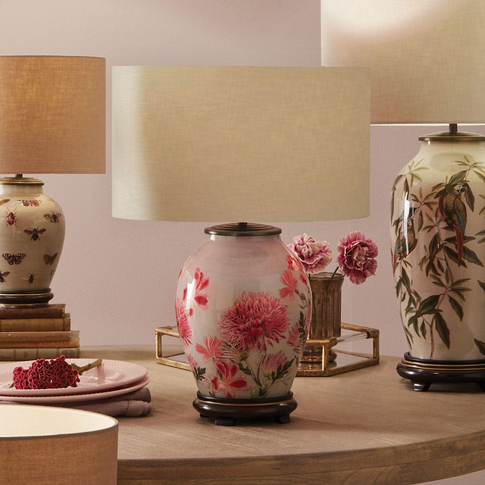 Dahlia Alstroemeria Medium Glass Lamp.