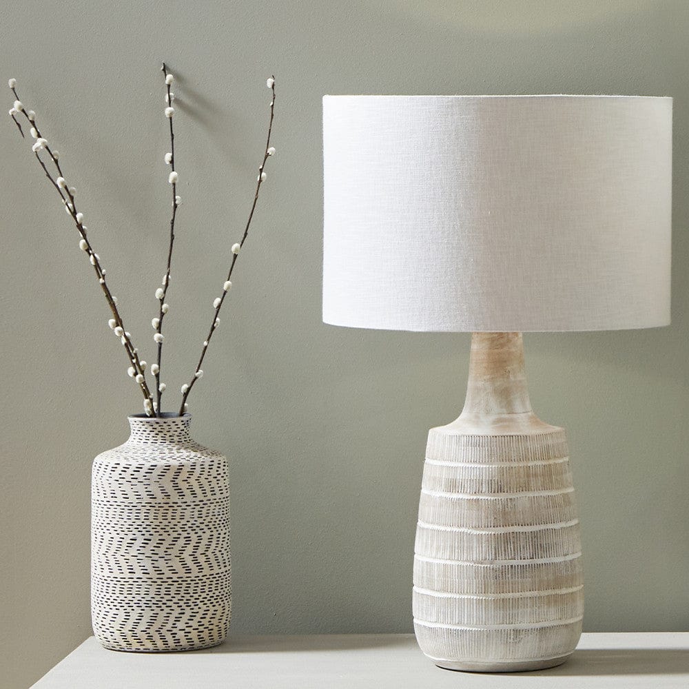 Dambula Grey Wash Wood Textured Tall Neck Table Lamp - Base Only.