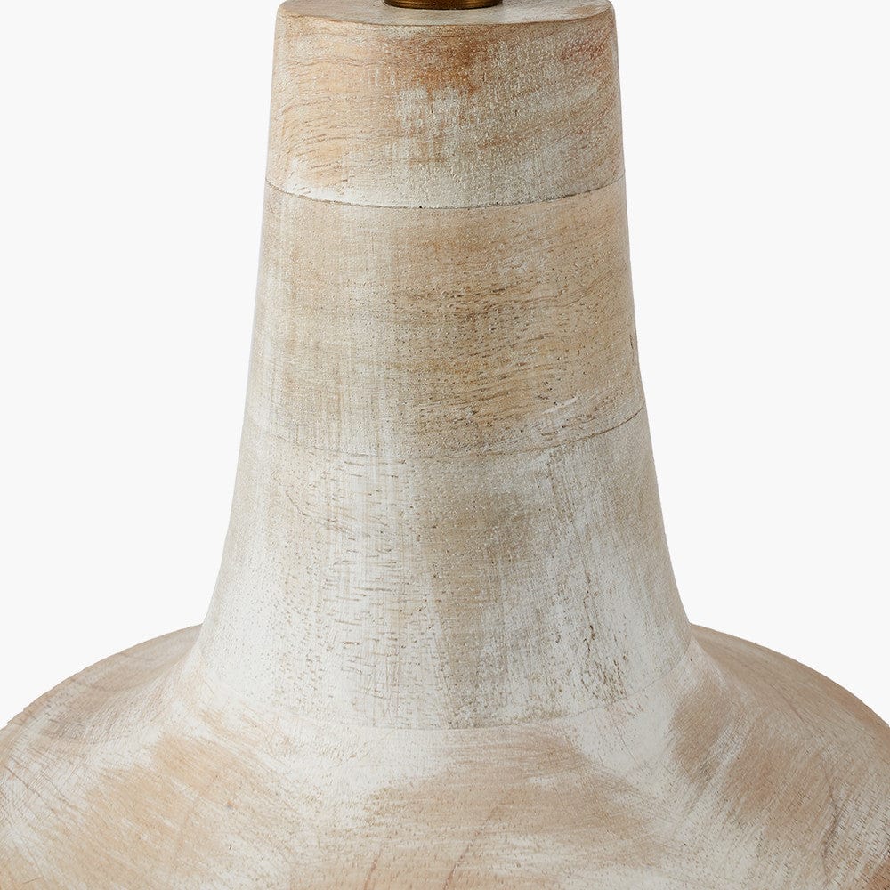 Dambula White Wash Wood Textured Tall Neck Table Lamp Base with Lino 35cm White Self Lined Linen Cylinder Lampshade.