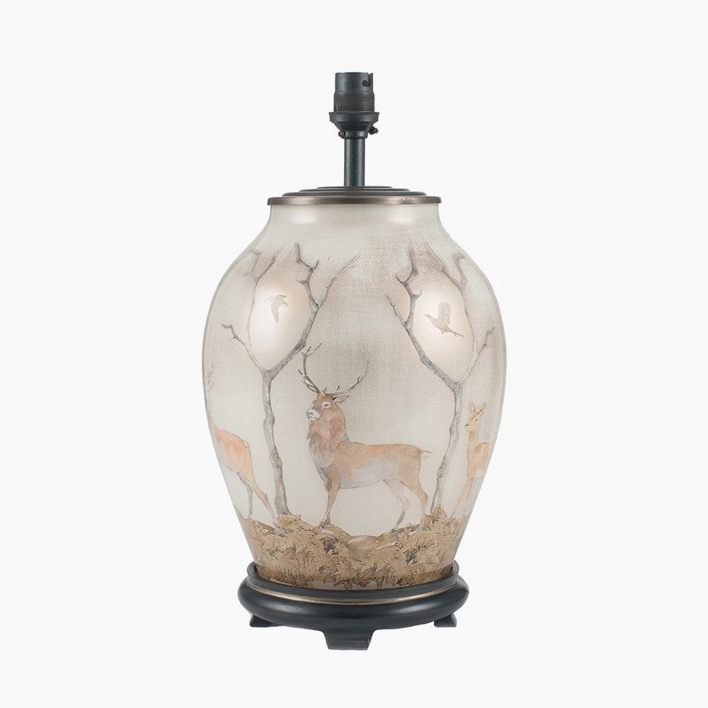 Deer Medium Glass Table Lamp Base with Bacall 35cm Almond Silk Knife Pleat Empire Lampshade.