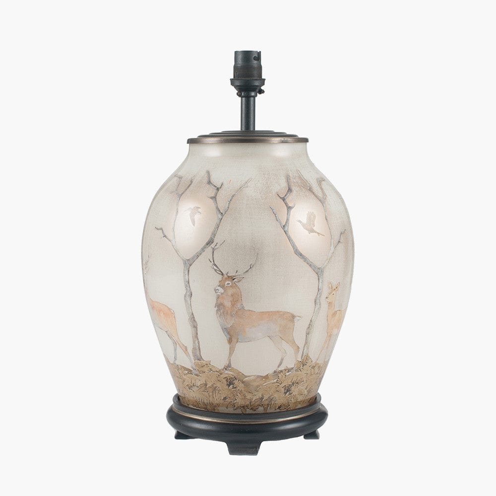 Pacific Lifestyle Lighting Deer Medium Glass Table Lamp Base with Edward 30cm Natural Linen Cylinder Shade House of Isabella UK