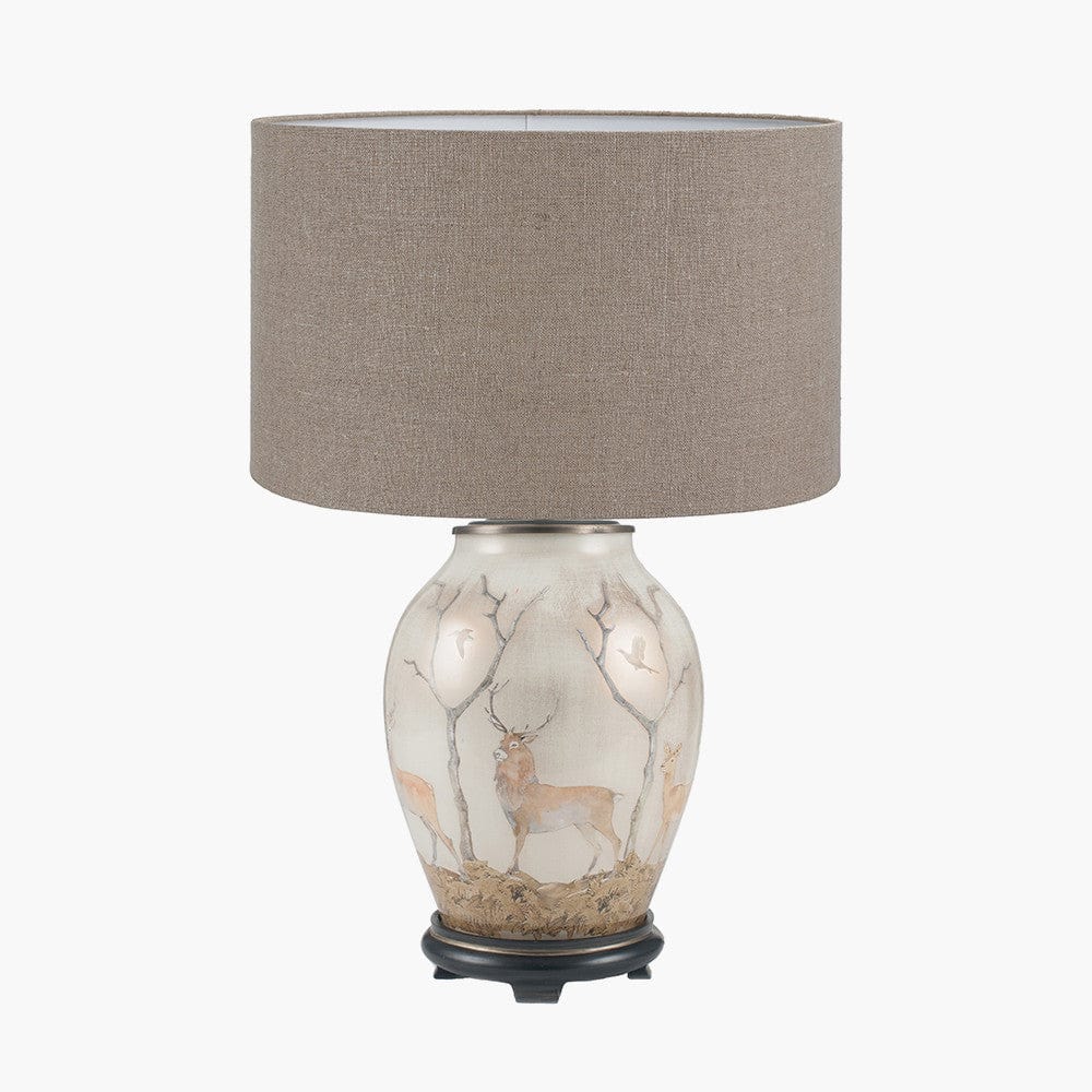 Pacific Lifestyle Lighting Deer Medium Glass Table Lamp Base with Edward 30cm Natural Linen Cylinder Shade House of Isabella UK