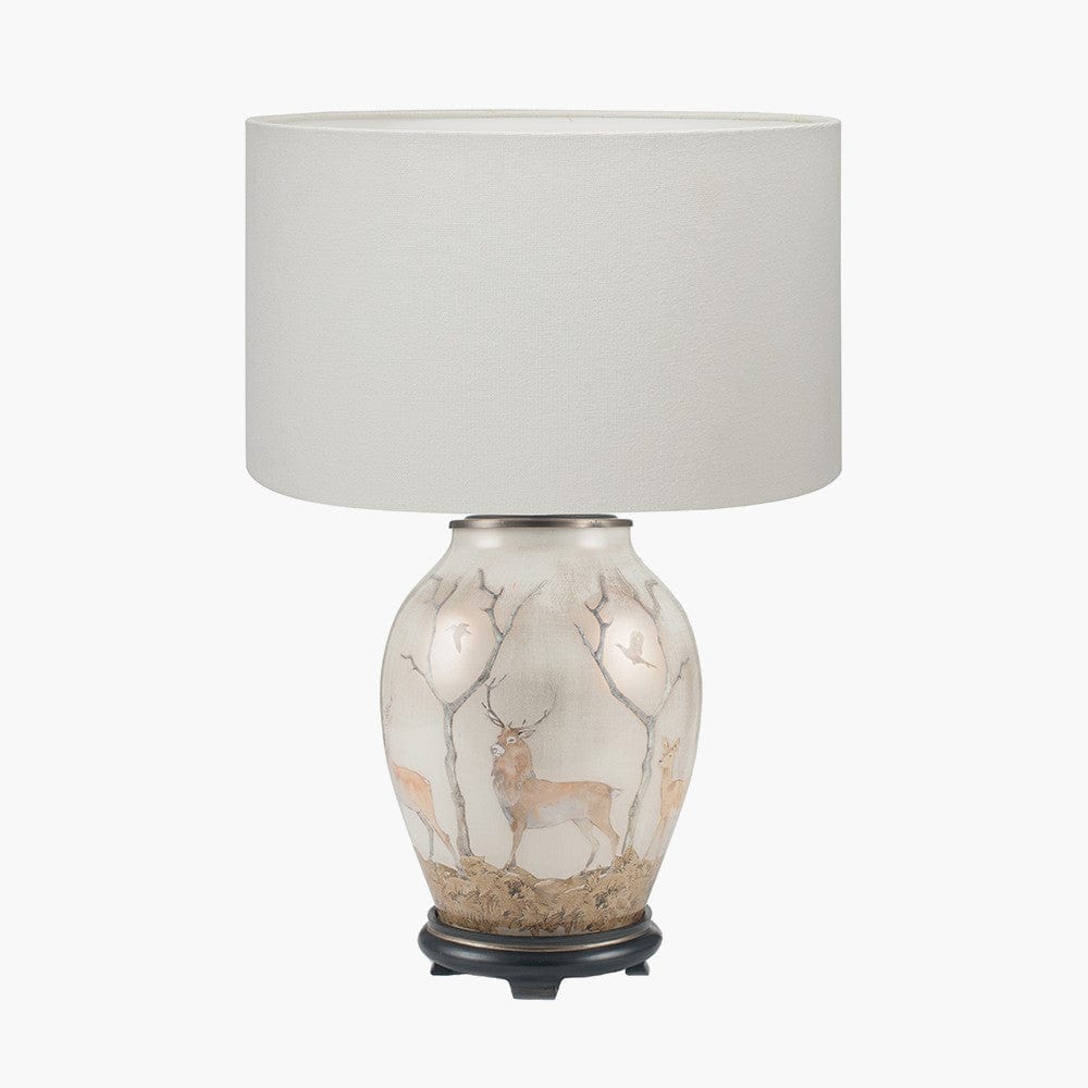 Deer Medium Glass Table Lamp Base with Henry 35cm White Handloom Cylinder Lampshade.