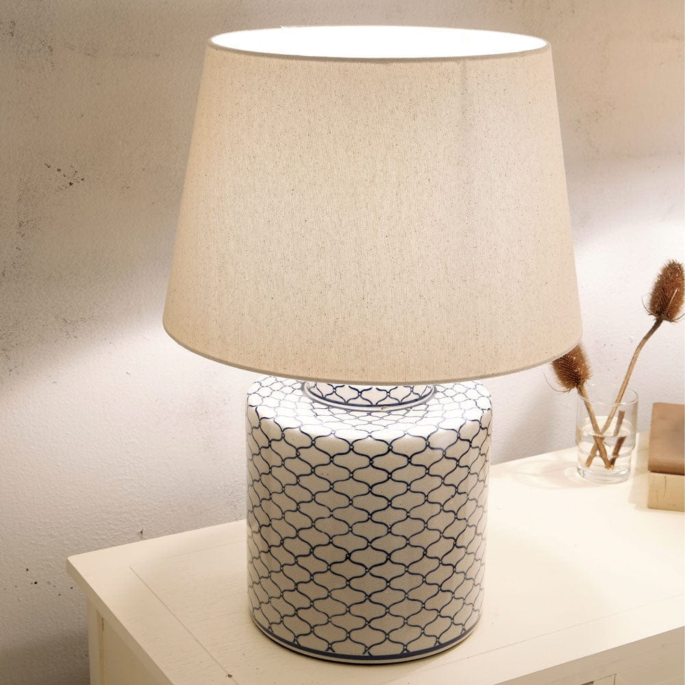 Demetri Grey and Blue Detail Ceramic Table Lamp.