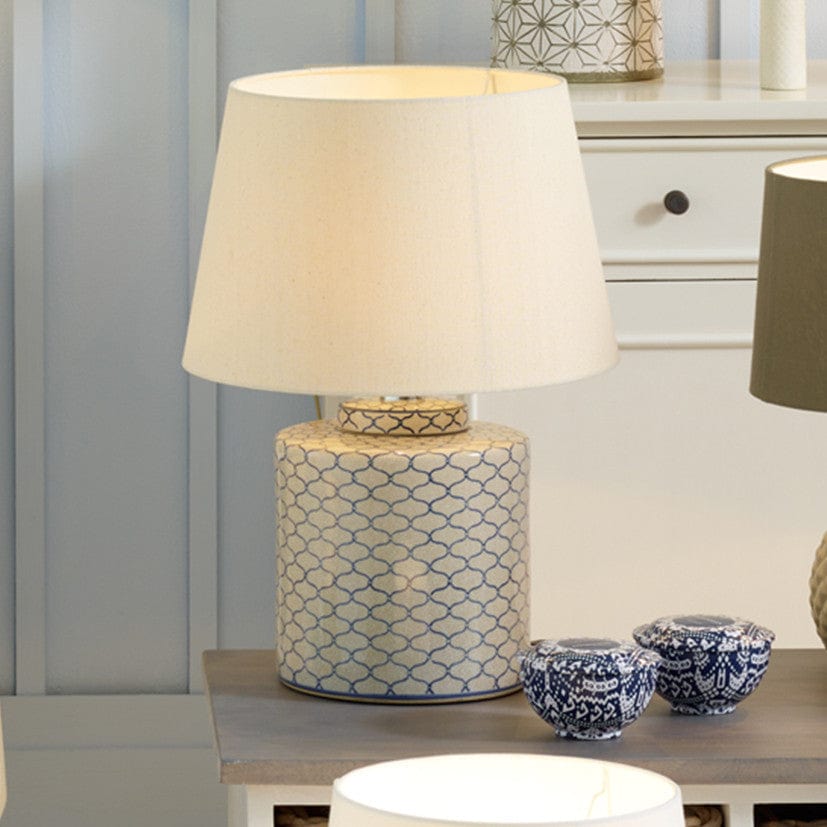 Demetri Grey and Blue Detail Ceramic Table Lamp.