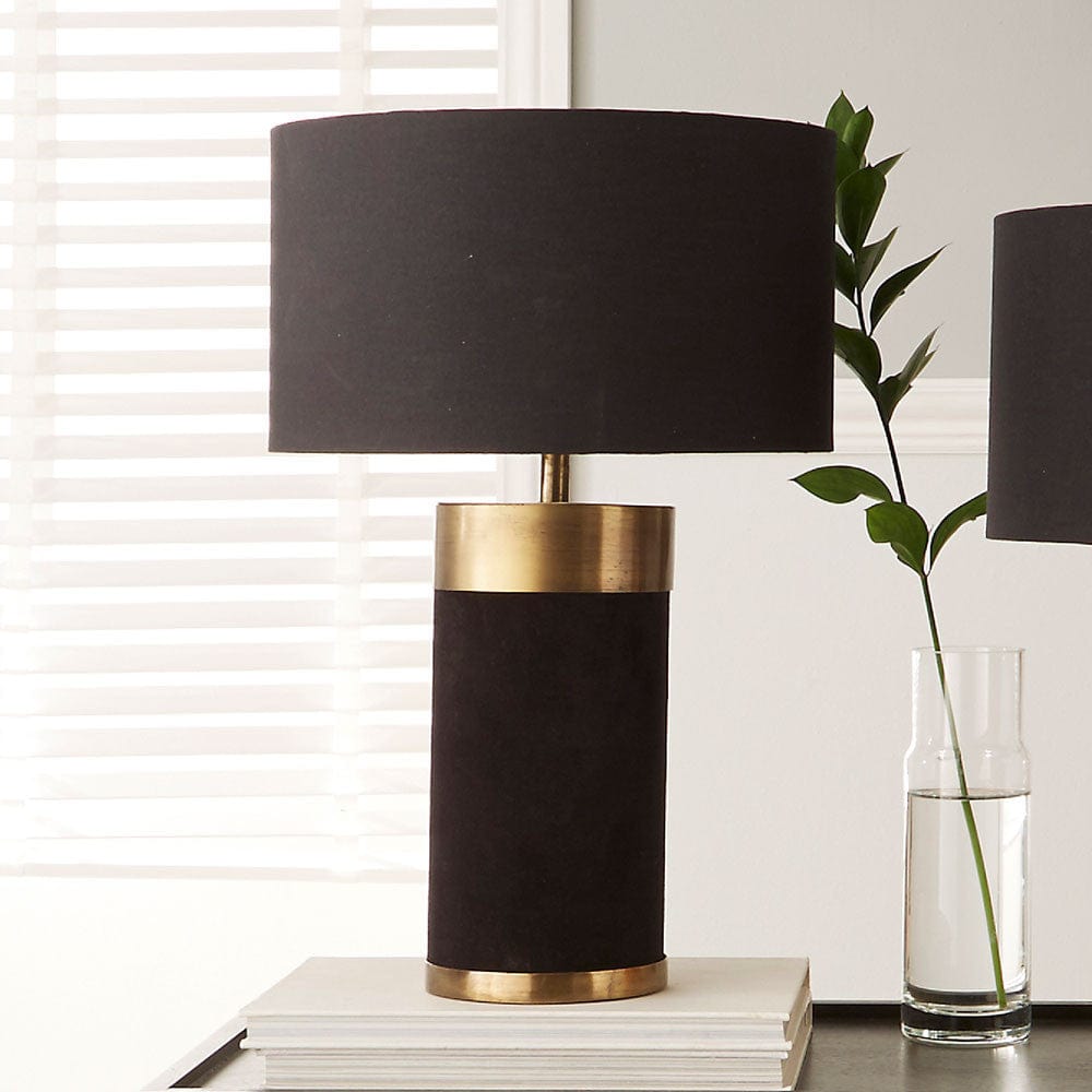Dempsey Black Velvet and Antique Gold Metal Table Lamp - Base Only - Base Only.