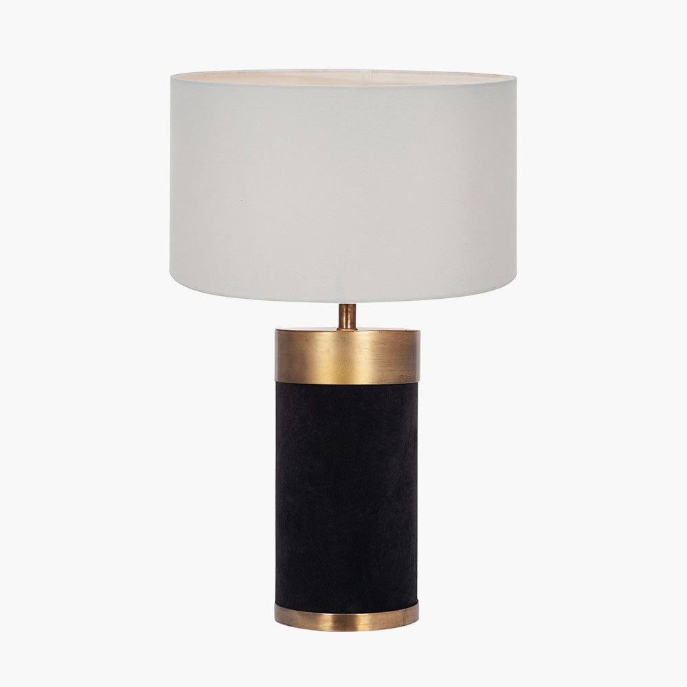 Dempsey Black Velvet and Antique Gold Metal Table Lamp Base with Harry 30cm Ivory Cotton Mix Cylinder Lampshade.