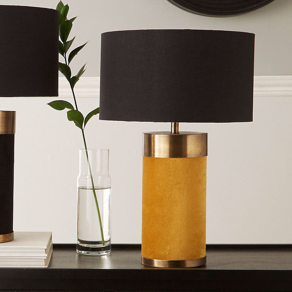 Dempsey Mustard Velvet and Antique Gold Metal Table Lamp - Base Only.
