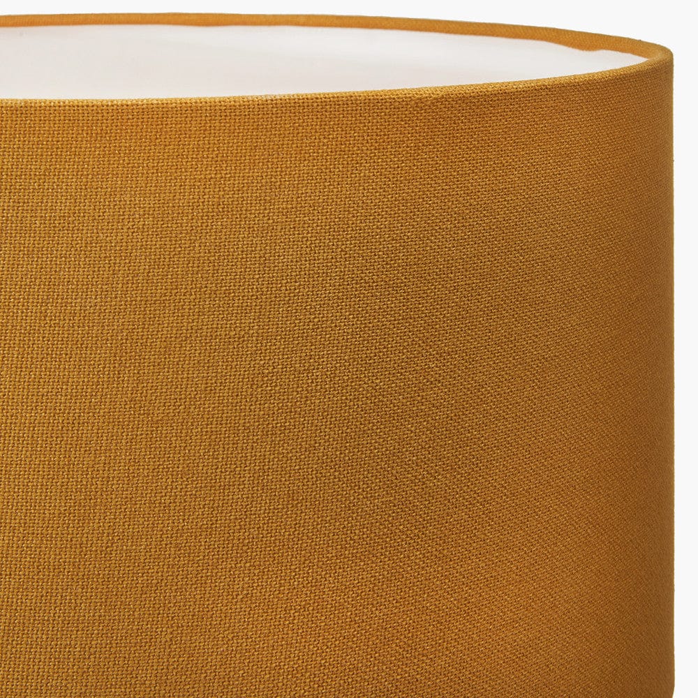 Dempsey Mustard Velvet and Antique Gold Metal Table Lamp Base with Henry 30cm Mustard Handloom Cylinder Lampshade.