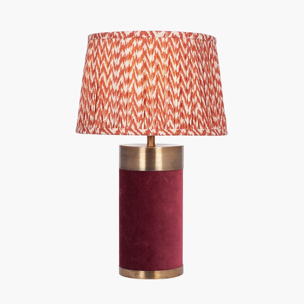 Dempsey Red Velvet and Antique Gold Metal Table Lamp - Base Only.