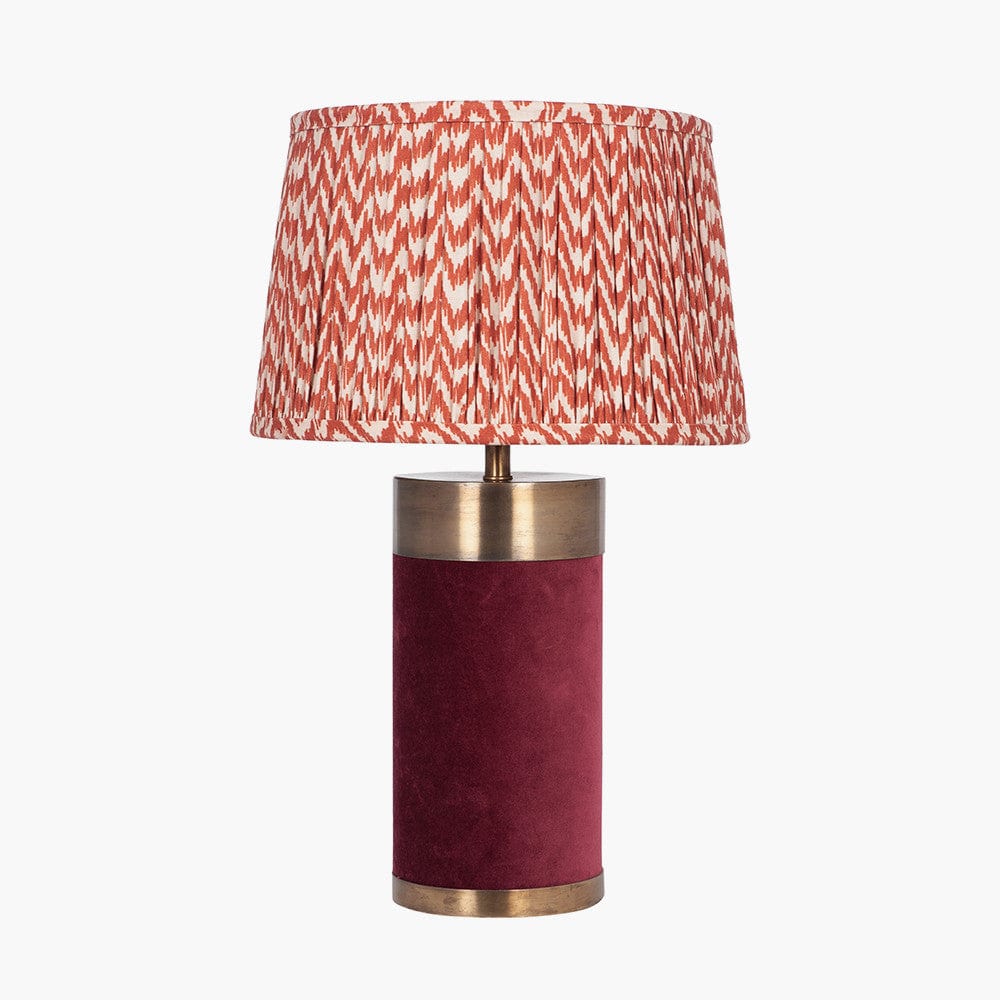 Dempsey Red Velvet and Antique Gold Metal Table Lamp - Base Only.