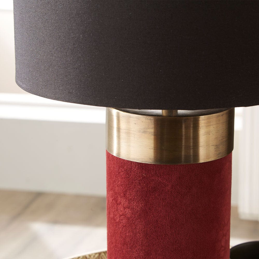 Dempsey Red Velvet and Antique Gold Metal Table Lamp - Base Only.