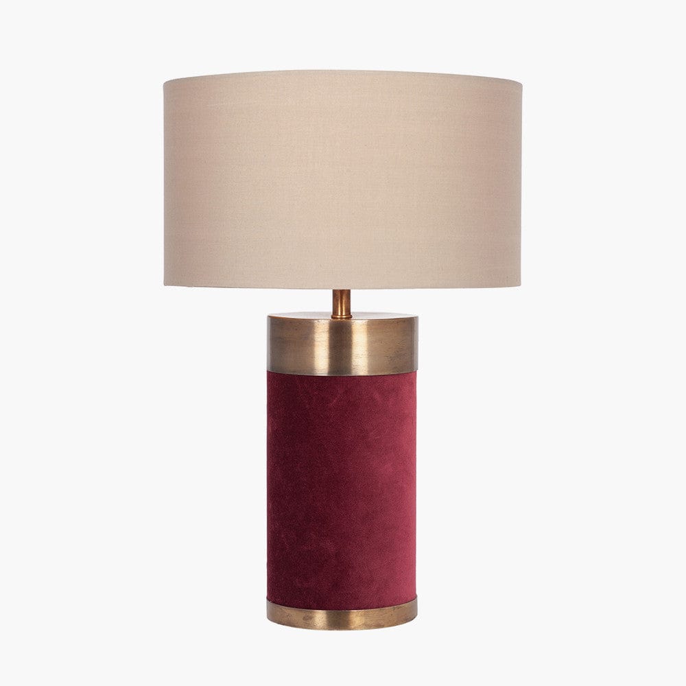 Dempsey Red Velvet and Antique Gold Metal Table Lamp - Base Only.