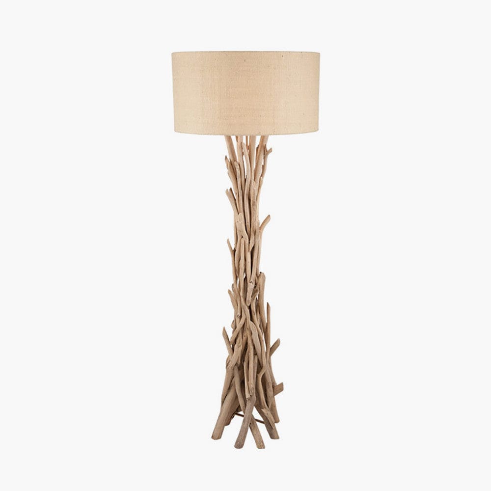 Derna Drift Wood Floor Lamp with Natural Jute Shade.