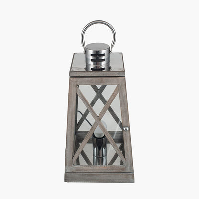 Pacific Lifestyle Lighting Devon Grey Wood and Chrome Lantern Table Lamp House of Isabella UK