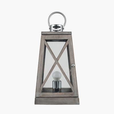 Pacific Lifestyle Lighting Devon Grey Wood and Chrome Lantern Table Lamp House of Isabella UK