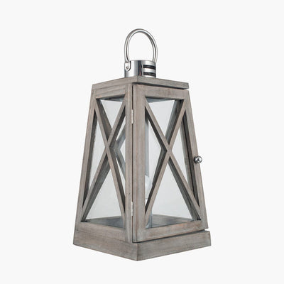 Pacific Lifestyle Lighting Devon Grey Wood and Chrome Lantern Table Lamp House of Isabella UK