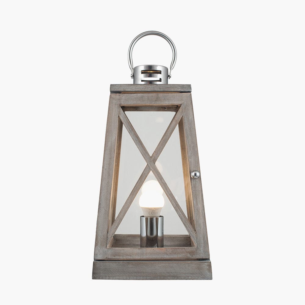 Devon Grey Wood and Chrome Lantern Table Lamp.
