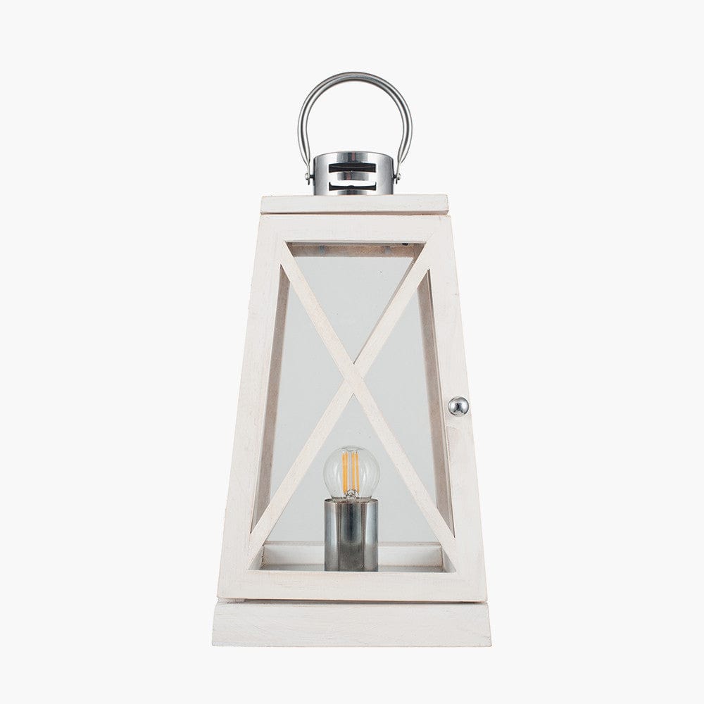 Devon White Wash and Chrome Lantern Table Lamp.