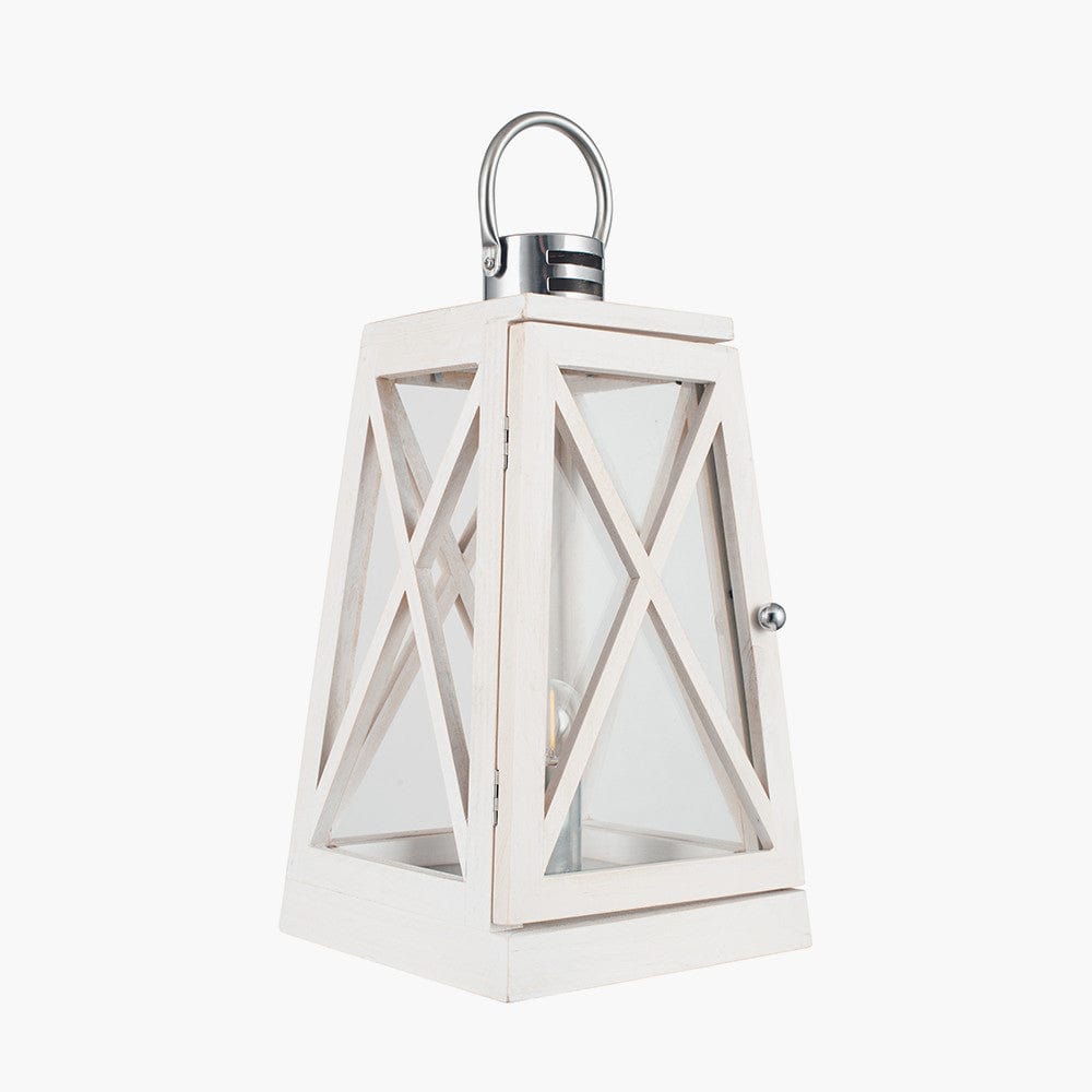Devon White Wash and Chrome Lantern Table Lamp.