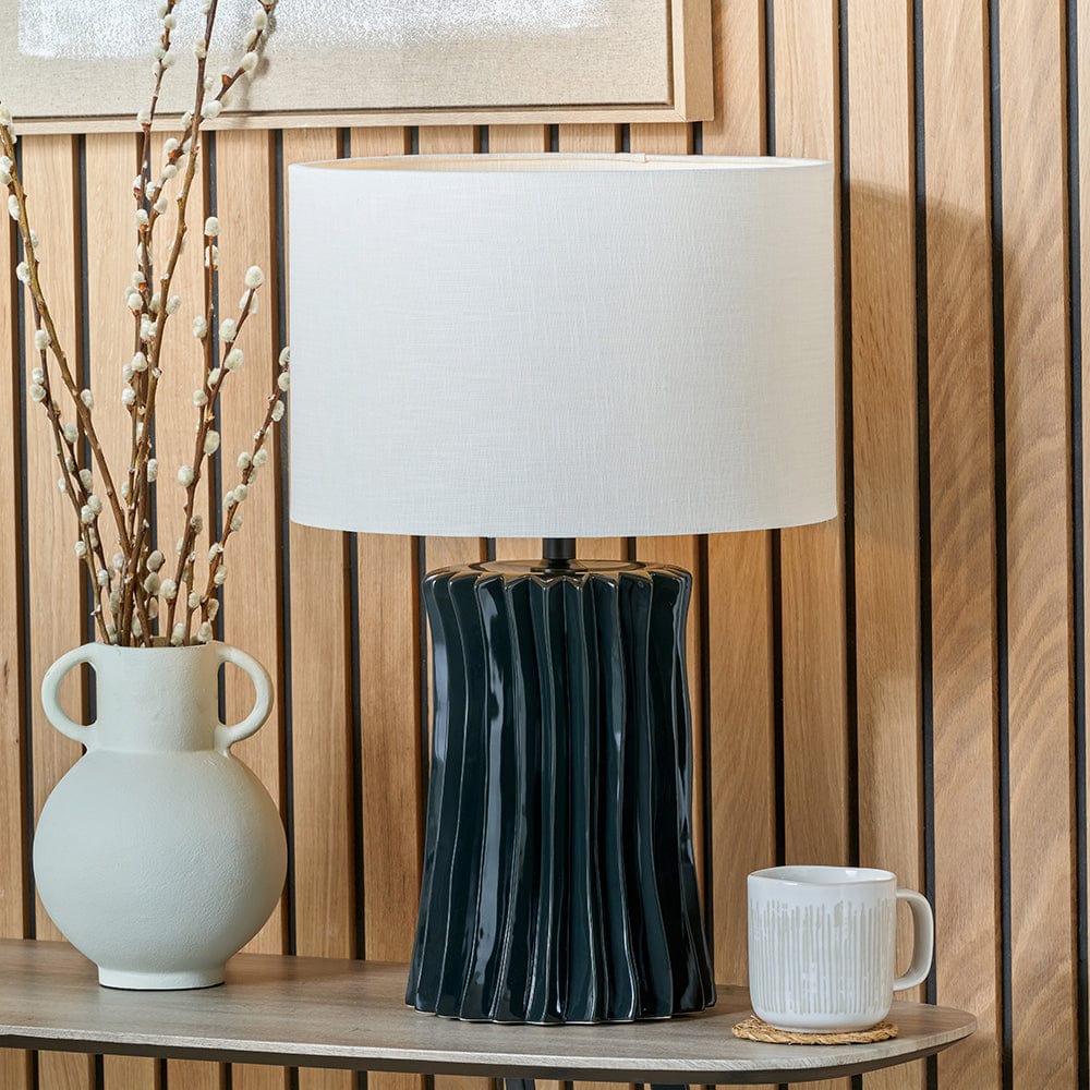 Devony Black Pleated Ceramic Table Lamp Base.