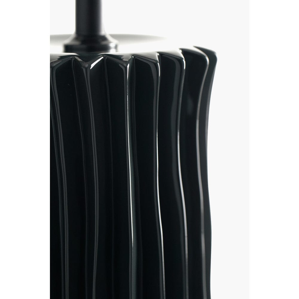 Devony Black Pleated Ceramic Table Lamp Base with Lino 35cm White Self Lined Linen Cylinder Lampshade.