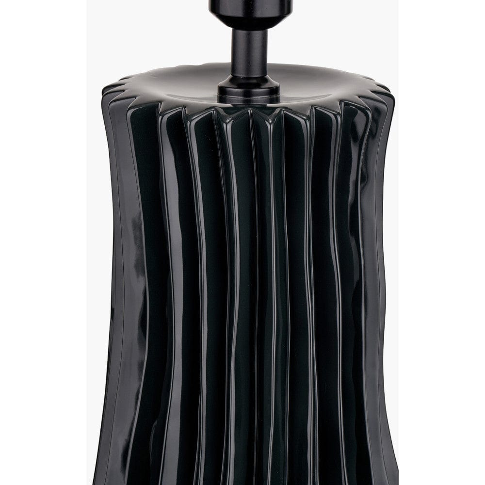 Devony Black Pleated Ceramic Table Lamp Base with Lino 35cm White Self Lined Linen Cylinder Lampshade.